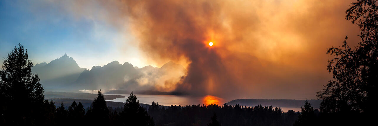 Forest Fire Sunset at the Tetons