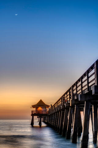 Crescent Moon Over Naples Pier