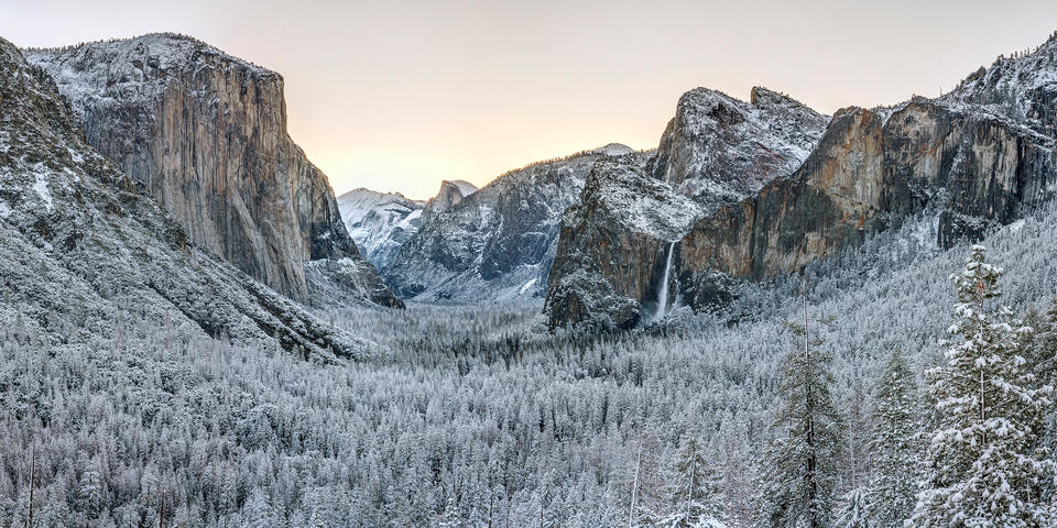 Snowy Sunrise Panorama in Yosemite