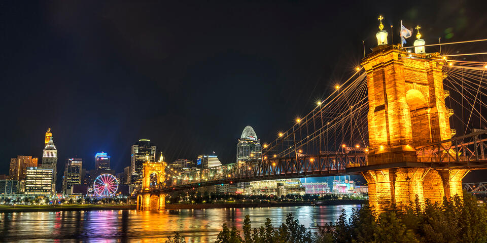 Cincinnati and the John A Roebling Suspension Bridge