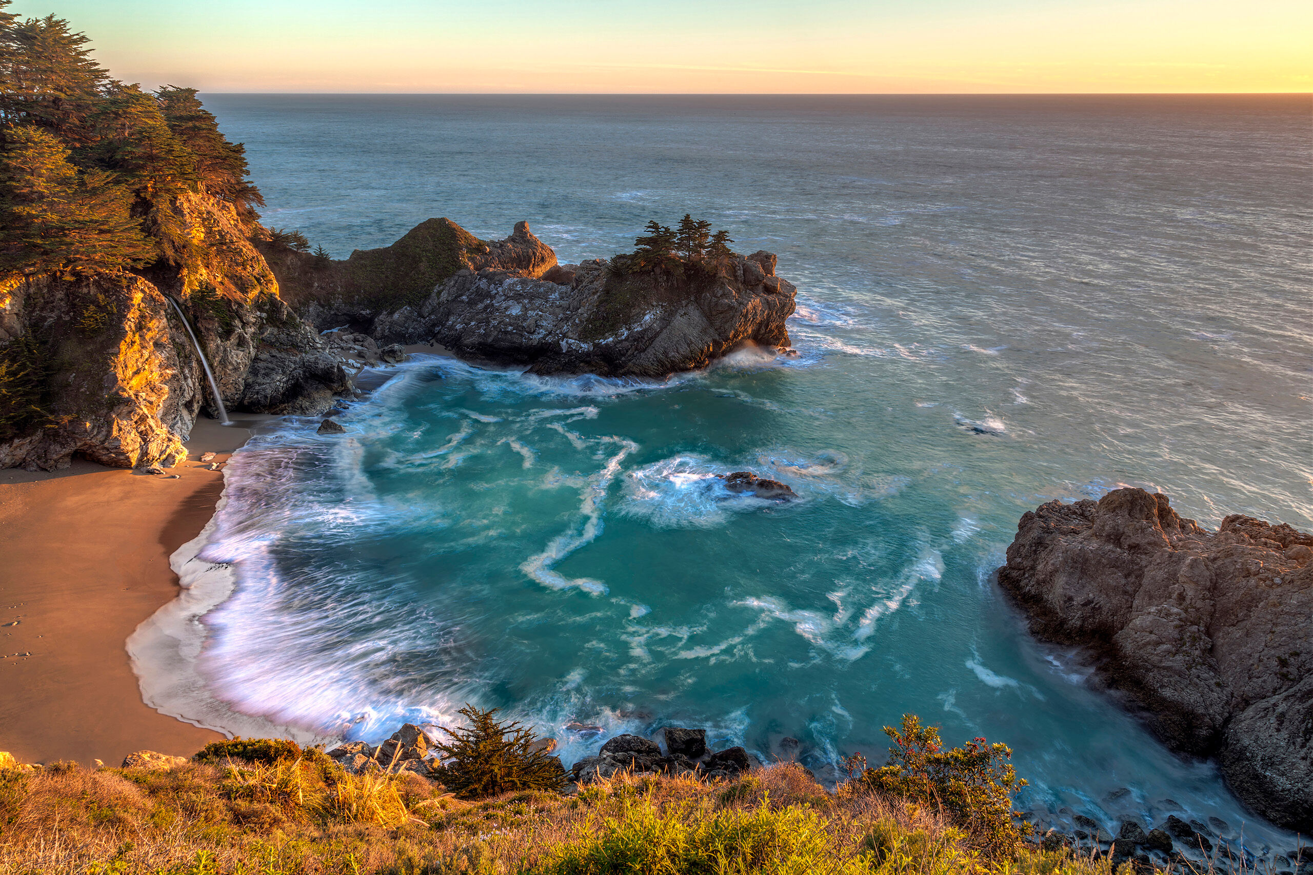 McWay Falls at Sunset McWay Falls, which lies directly off Highway One, in Julia Pfeiffer Burns State Park, on the central California coast, is magnificent...