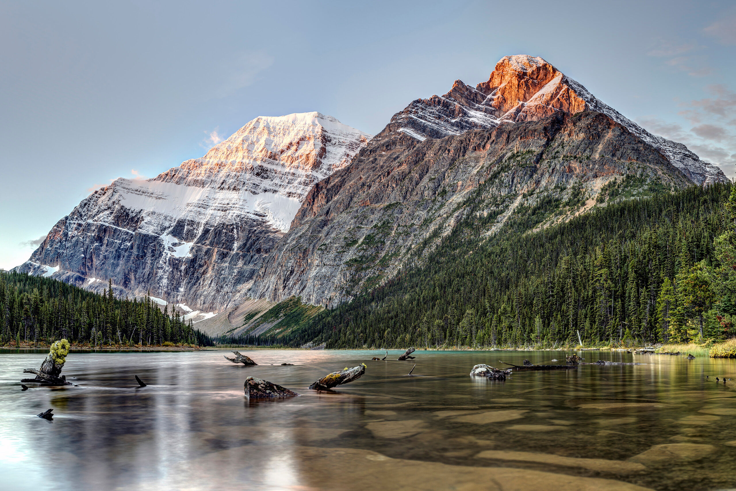Edith Cavell at Sunrise I had to come to Lake Cavell on back-to-back mornings to get this shot, because on my first day, the sky was nothing but clouds...