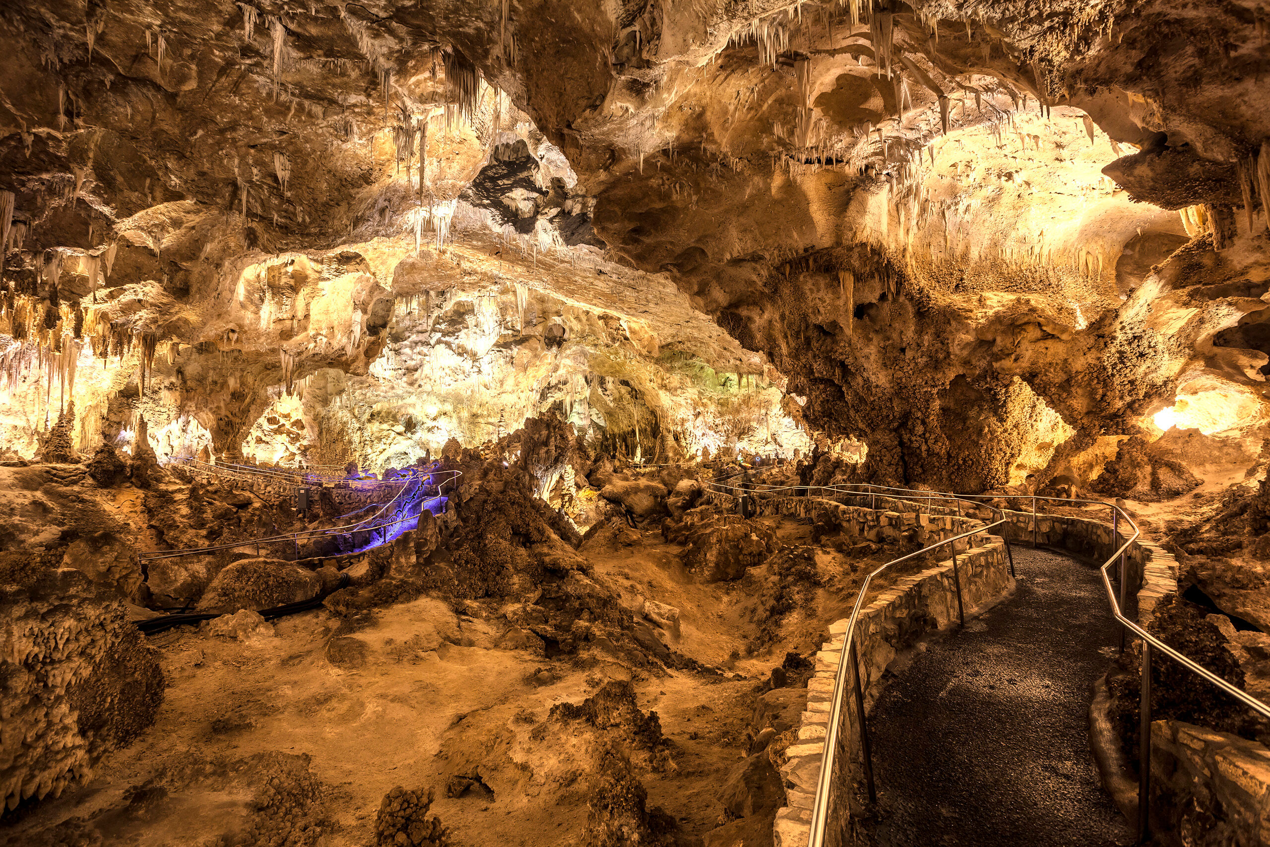Path through Carlsbad Caverns Carlsbad Caverns National Park, in southeastern New Mexico, is one of the most accessible cave systems in the world. Although...
