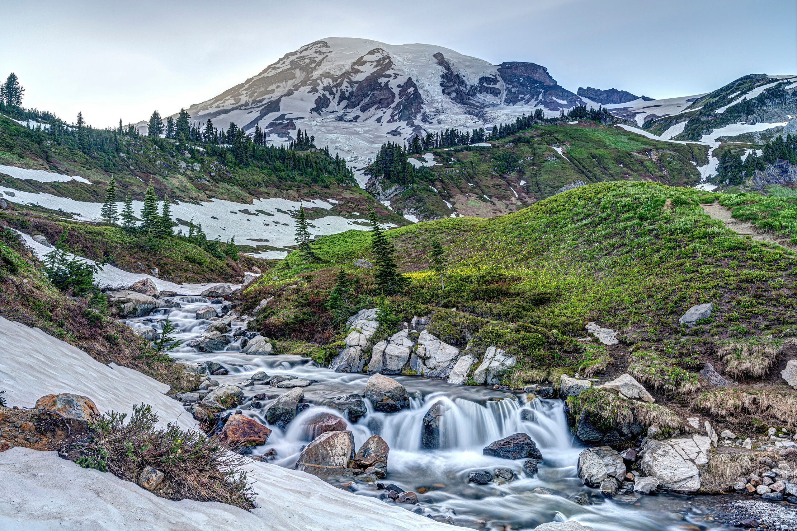 Edith Creek and Rainier Mount Rainier National Park, just fifty or so miles from Seattle, Washington, is one of the state's most popular tourist destinations...