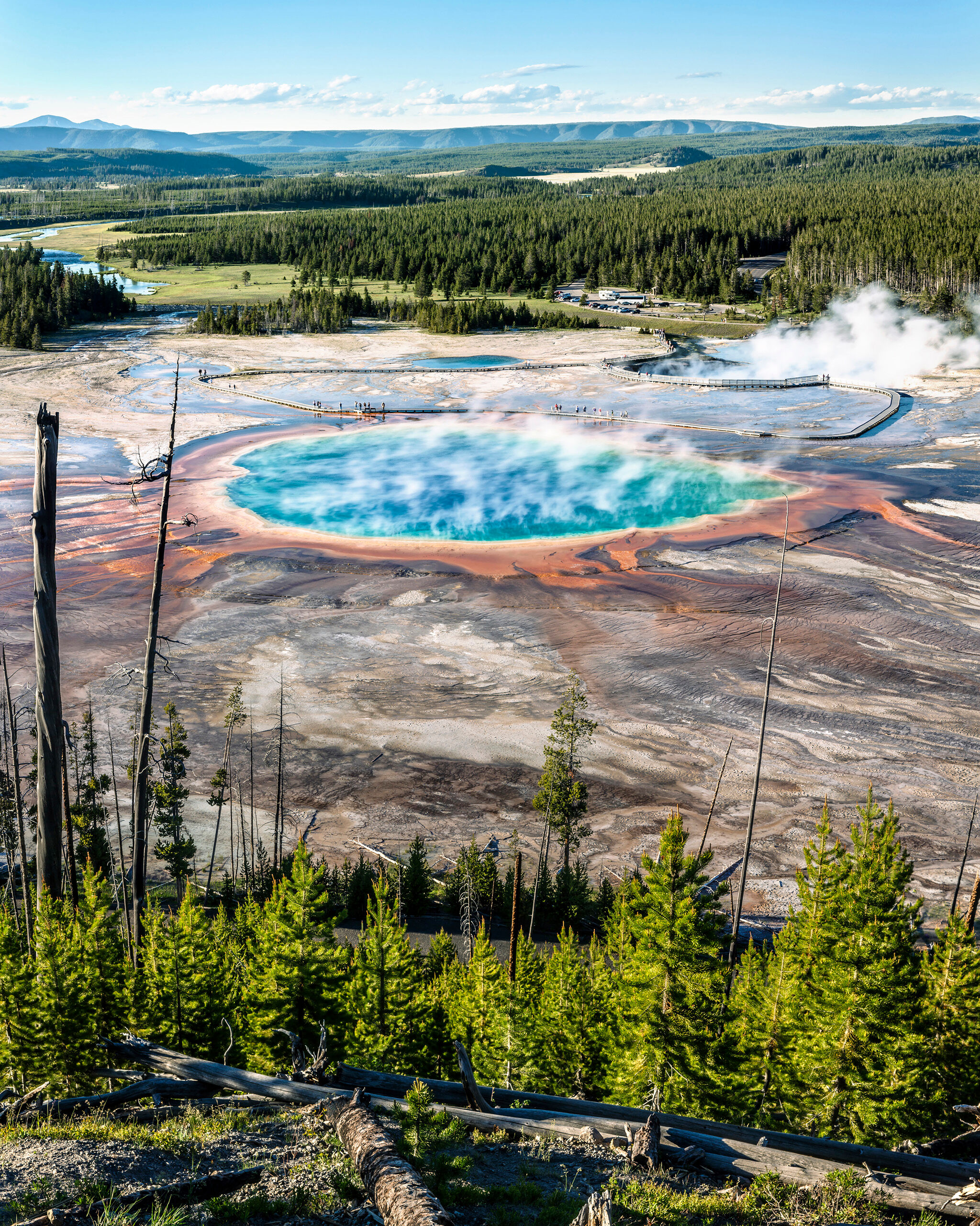 Grand Prismatic Spring This is a view of Grand Prismatic Spring, in Yellowstone National Park, that not many people experience. Visible in this photo...